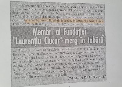 Tabără pentru copii și adolescenți cu boli musculare și neuromusculare ediția a III-a